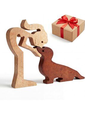 Handcrafted Dachshund Dog Statue Decor | Cute Wooden Figurine for Home & Office